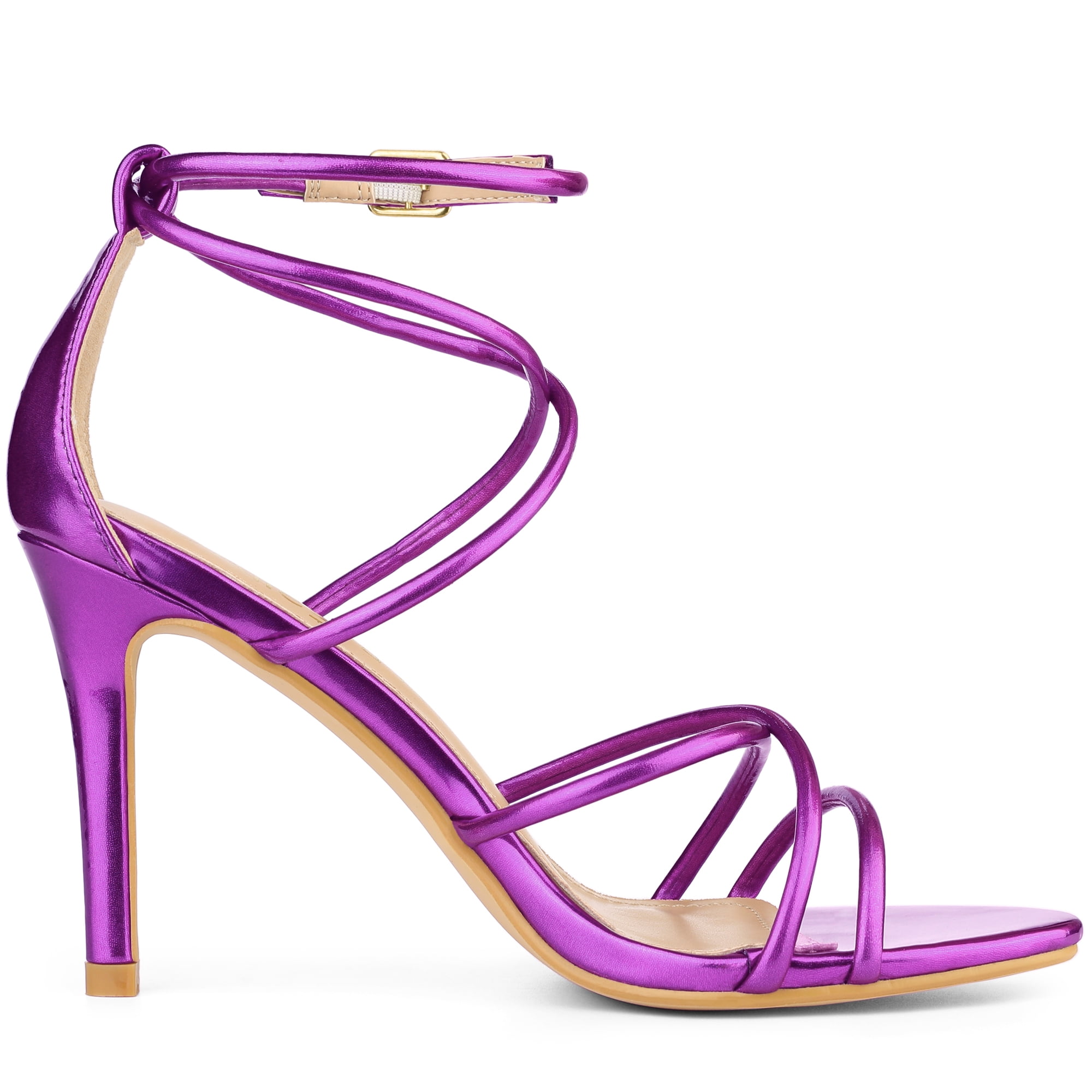 DARING DIVA Women's Open Toe Strappy Straps Stiletto Heel Sandals Purple 8.5