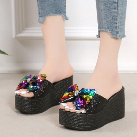 

Bxzhiri Women s Wedge Muffin Peep Toe Slippers Women s Platform High Heels