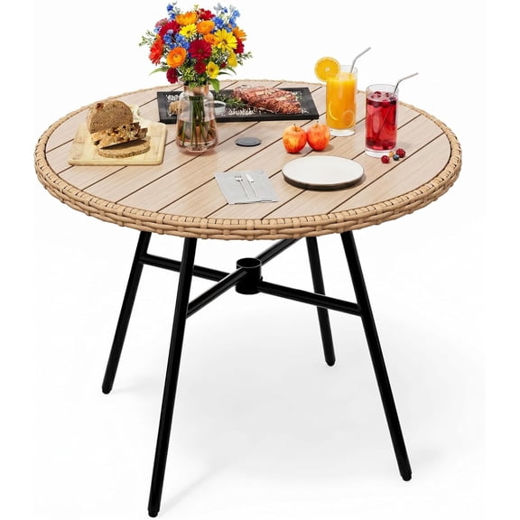 Uforic 36.6" Round Patio Dining Table for 4, All-Weather Metal Bistro Table with 2.2" Umbrella Hole & Adjustable Levelers, Ideal for Garden Deck Yard