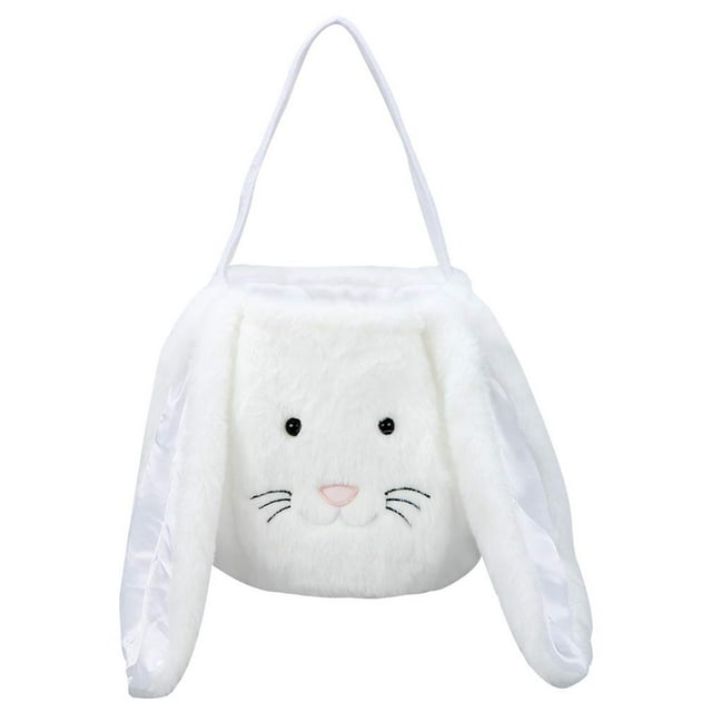 Cesta de peluche para niños Niños Niñas Cubos con oreja de felpa larga Bolsas de caza de huevos personalizadas, Bunny Kids Tote Bags para decoraciones Candy...