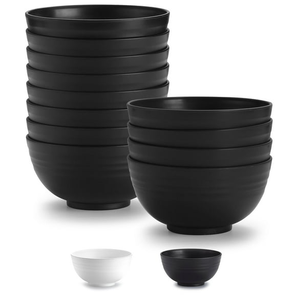 ReaNea Black Plastic Bowls Set of 12 Pieces 25oz, Reusable and Unbreakable Cereal Bowl, Ramen Bowl, Soup Bowls for Outdoor, Picnic, Camping