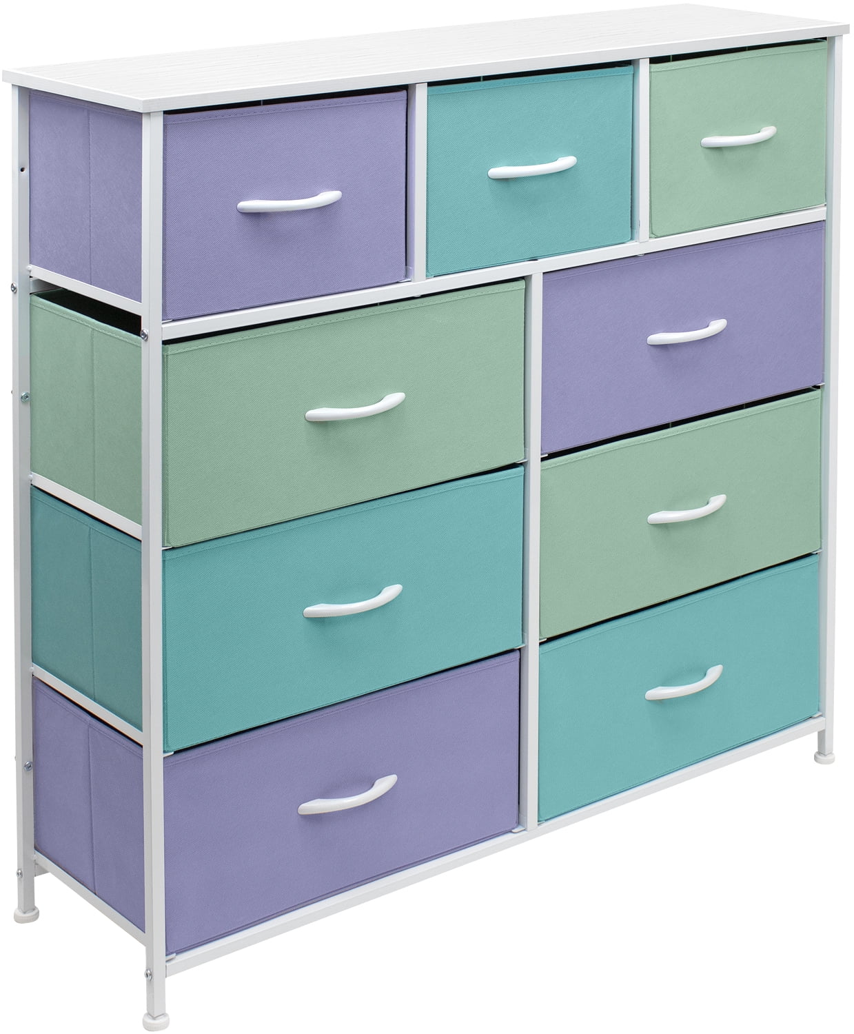 Sorbus Kids Bedroom Dresser - Chest of 9 Drawers with Steel Frame, Wood Top, and Pastel Fabric Bins