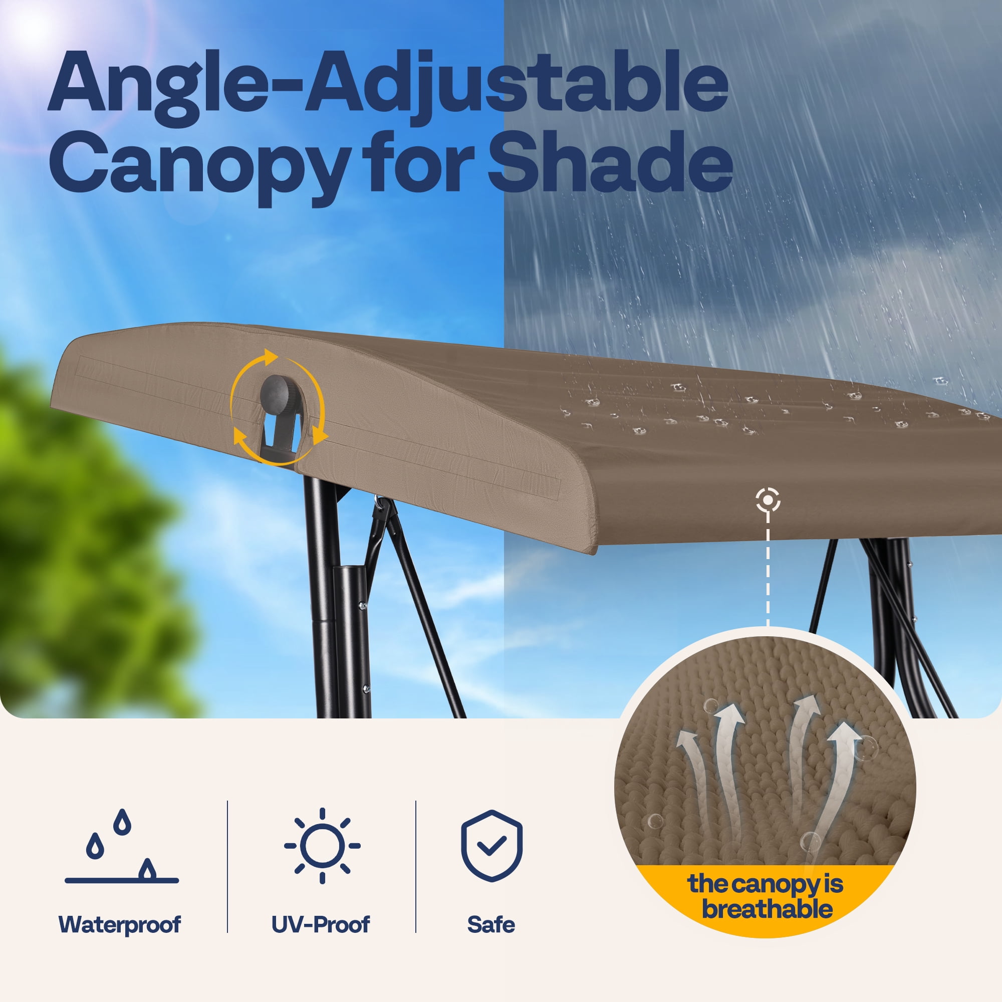 VIVOHOME Outdoor Converting Swing Chair 3-Seat with Canopy, Outdoor Porch Swing Chair with Stand, Gray