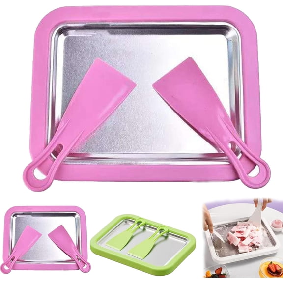 At-Home Rolled Ice Cream Maker Kit, Portable Instant Freezer Rolled Ice Cream Tray, Diy Rolled Ice Cream Maker Kit for Kids (Pink)