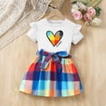 thumbnail image 6 of IFNWSV Girls 2 Piece Outfits Short Sleeve Round Neck Heart Print Top and A Line Plaid Skirt Summer Casual Set White 2-3 Yeas, 6 of 7