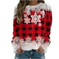 thumbnail image 2 of EQWLJWE Chandails en Molleton Flocon de Neige de Noël pour Femmes Manches Longues Col Rond Carreaux Rouges Chandail en Molleton Flocon de Neige Dégradé Imprimé Chandail T-Shirt Ample Grande Taille Hauts d'Hiver Chandails en Molleton pour Femmes Chandail Décontracté, 2 of 4