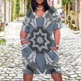 thumbnail image 2 of Grey Blue Floral Mandala Design Women's Summer Short Sleeve Casual Dresses Party Dress, 2 of 5