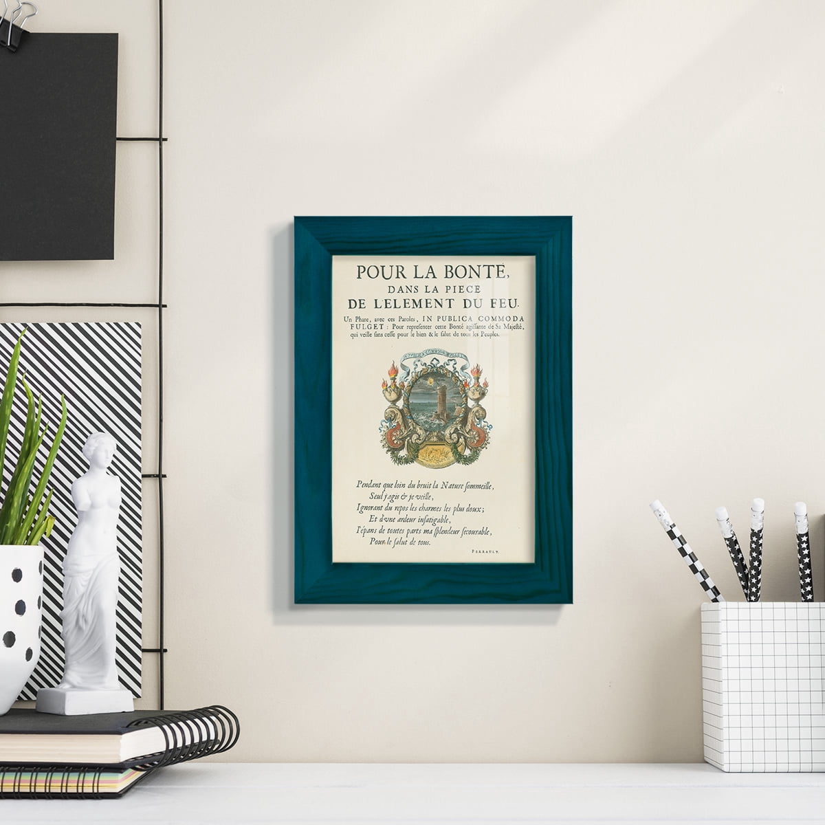 Printed Embellished Bookplate VIII - Framed Print w/glass - Ocean Blue