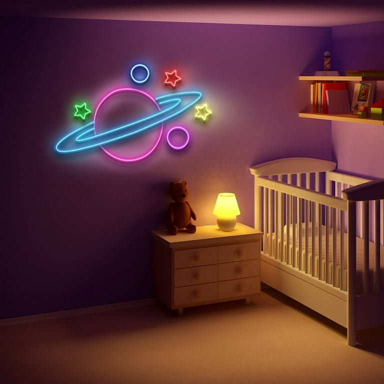 Saturn Planet - LED Neon Sign, 2024 Mutlicolour Neon Light Sign (LED), light decoration, Saturn Light, Kids room, Neon Jupiter, Neon wall mount