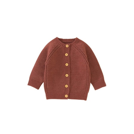 

LWXQWDS Toddler Baby Girl Boy Knitted Sweater Button Cardigan Casual Tops Jacket Outerwear Fall Winter Warm Clothes Brick Red 9-12 Months