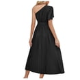 thumbnail image 4 of EGNMCR Robes de Fête pour Femmes Robe d'Été pour Femmes Ajustée Plissée avec Ceinture Robe à Manches Courtes à une Épaule, 4 of 5