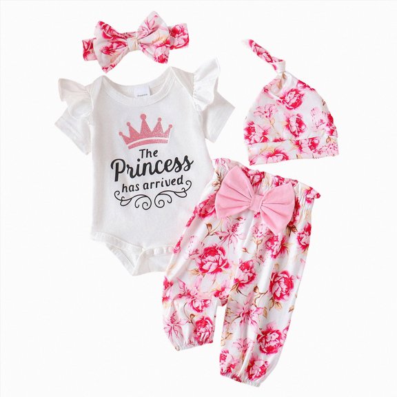 3-6 Months Infant Romper Newborn Outfit Baby Girl Going Home Outfit Ruffle Ribbed Romper Top Floral Pants Set Cute Summer Clothes,White Jumpsuit Bodysuit