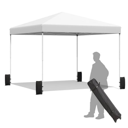 Erommy 10x10 ft Pop Up Canopy Tent, Easy Up Outdoor Canopy with Wheeled Bag, 4 Sand Bags, 4 Ropes and 8 Spikes,White