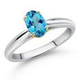 thumbnail image 2 of Gem Stone King 925 Sterling Silver and 10K Yellow Gold American Blue Mystic Topaz Solitaire Engagement Ring for Women (1.00 Cttw, Oval 7X5MM, Gemstone Birthstone, Size 7), 2 of 4
