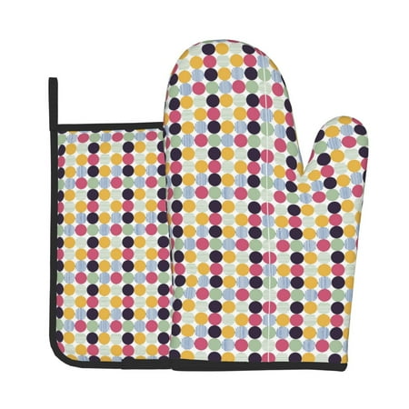 

Tebeau Polka Dot Print Oven Mitts and Pan Racks 2-Piece Set Kitchen Oven Mitts and Pan Racks Heat Resistant 500 °F for Baking and Cooking