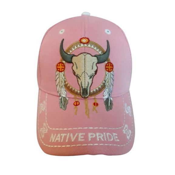 Bull Head & Feathers Native Pride Baseball Caps - Pink Color Uni-Sex Style -- FREE USA Shipping-- (CapNp501p)