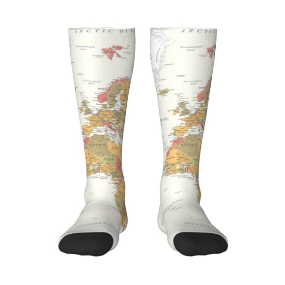 Gaeub World Map 1 Print Design Socks Stretchy High Tube Socks for Men Women Teens , Softball Soccer Socks for Hiking, Sport