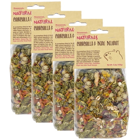 Rosewood Naturals: Chinchilla & Degu Delight - 4 Pack, 5.2oz Bags - Small Animal Treat, Blends 14 Natural Ingredients, Flower & Herb Mix, Pet-Rabbit
