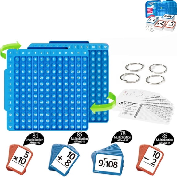 Math Flash Cards Set with Multiplication Chart Board, Addition Subtraction Multiplication Division Flashcards for Kids Learning as show_001
