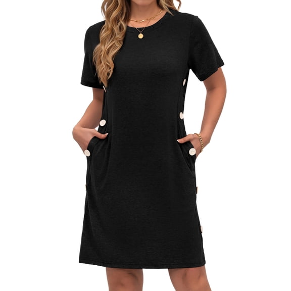 Fantaslook Short Sleeve Womens Summer Dresses Casual Button Tunic Dress with Pockets