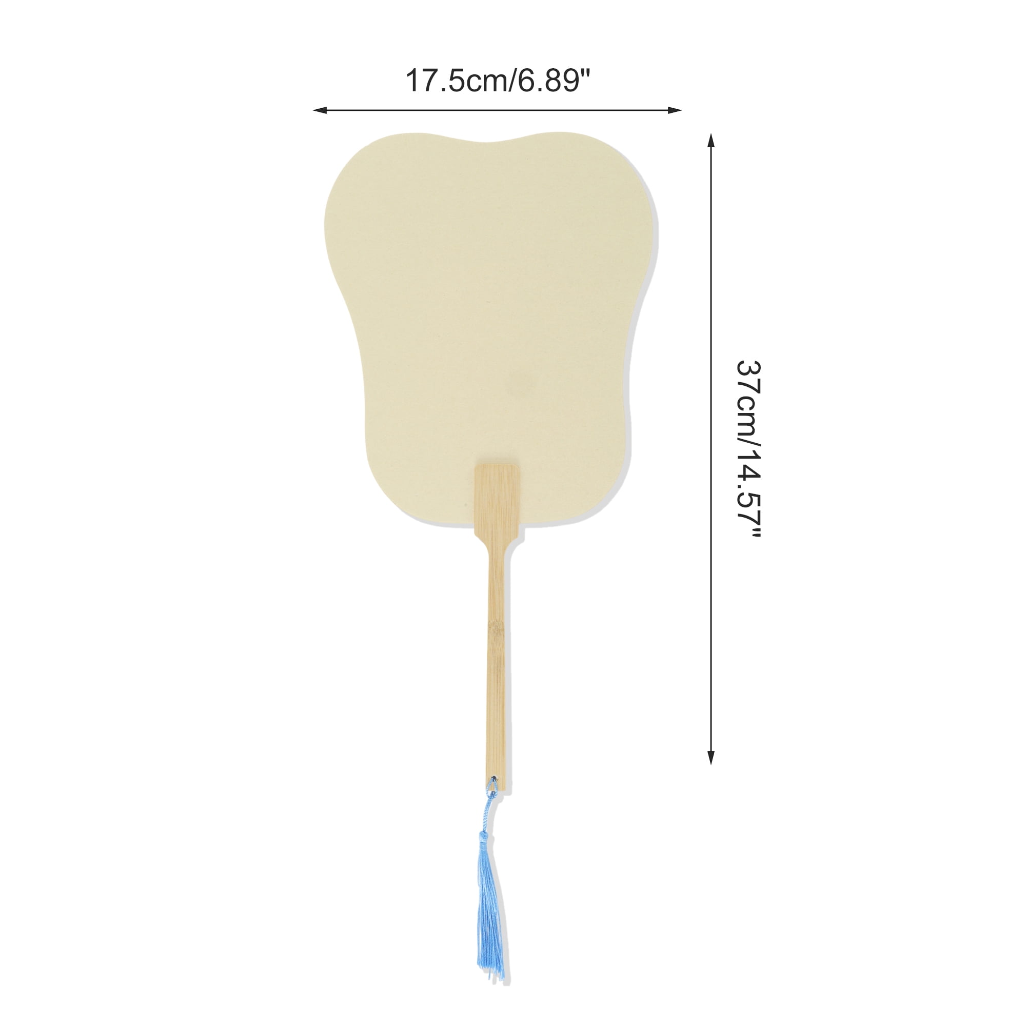 Unique Bargains Folding Fan 1 Pcs Beige Long Handle Round Palm-Leaf