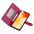 thumbnail image 6 of for iPhone 16 Case with Card Holder, Retro Premium PU Leather Shoulder Wrist Strap Zipper Kickstand Flip Cover Women Girl Wallet Phone Case for iPhone 16, Red, 6 of 11