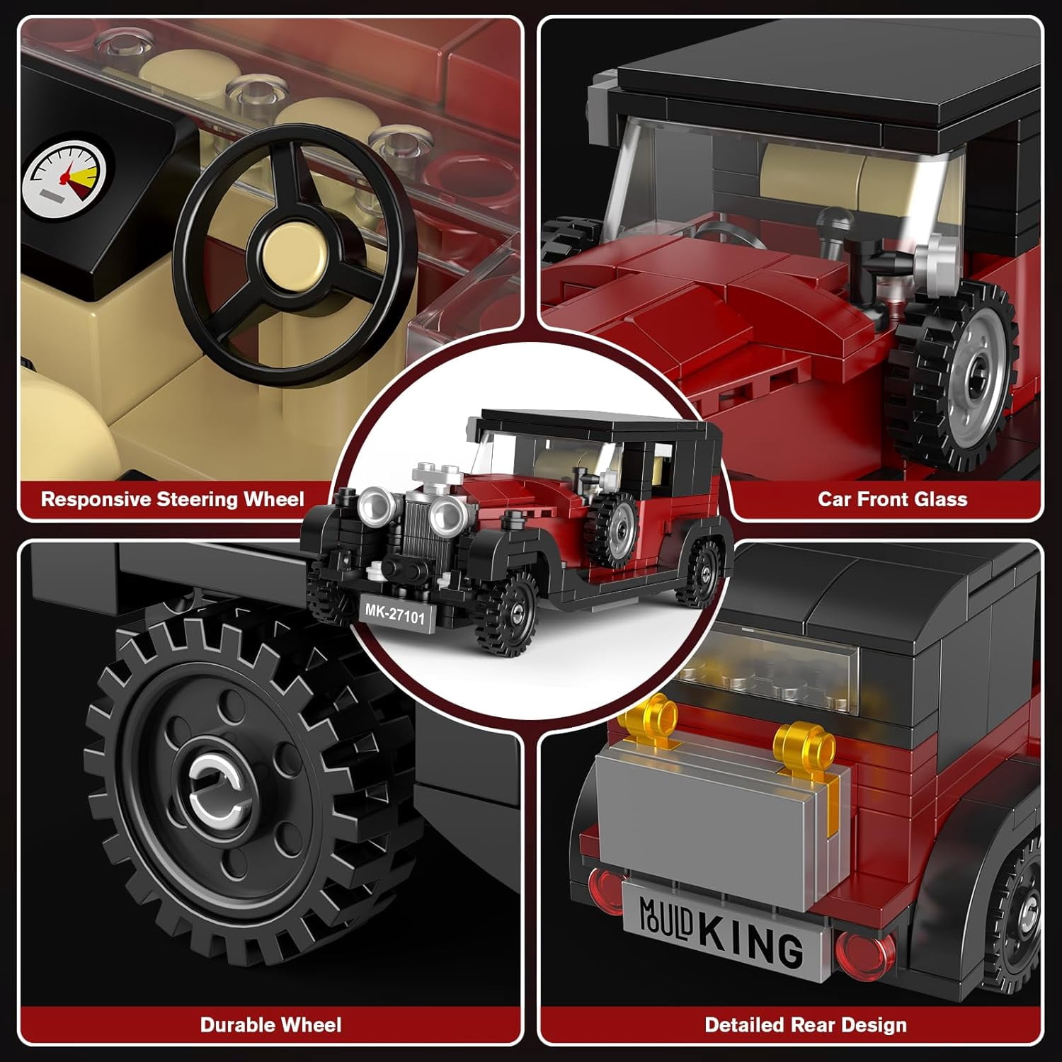 Vintage Car Building Sets, 319+ Pcs MOC Racing Car Building Kit with Display Case, Collectible Vehicle Model Building Blocks Toys
