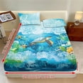 thumbnail image 3 of Xoenoiee Turtle Starfish Coral Print Microfiber Fitted Sheet Set 3 Piece Wrinkle-Free Stain Resistant Bedding Deep Pocket, 1 Fitted Sheet and 2 Pillowcases, Full Size, 3 of 7