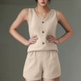 thumbnail image 2 of GILIGEGE 2 Piece Sets for Women Two Piece Outfits for Women 2025 V Neck Vest and Shorts Loose Casual Two Pieces Set Short Sets Casual Outfits for Women Beige L, 2 of 6