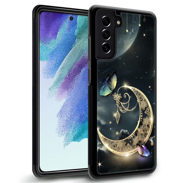 Daizag Compatible Con Samsung Galaxy S21 Ultra Funda Protección Integral A Prueba De Golpes Anti-Arañazos Tpu Fundas Para Hombre Mujer-Dorado Retro Fantasía Estrellado Luna Mariposa