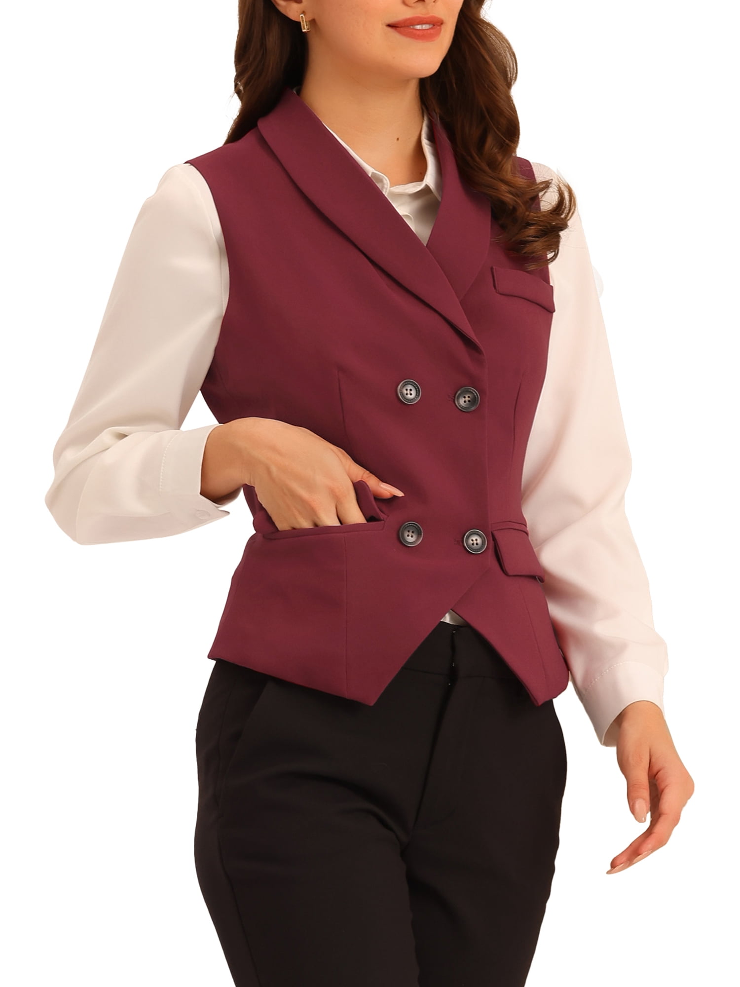 Unique Bargains Women's Elegant Waistcoat Double Breasted Shawl Lapel Suit Vest