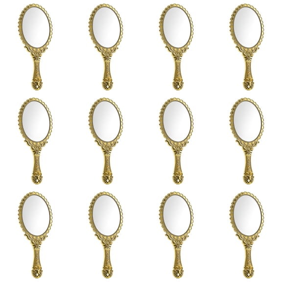12 Pcs Gold Vintage Handheld Mirror Set, 9.8 x 4.5 in Portable Princess Mirror with Embossed European Floral Design, Elegant Hand Mirrors Bulk for Makeup, Travel, Gifts
