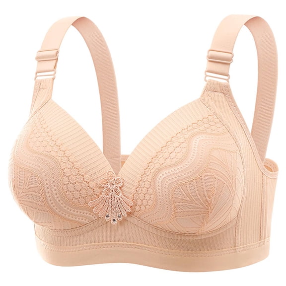 Umfun Women's Full Coverage Wide Strap Bra - Lace Embroidered Wireless Supportive Bandeau for Anti-Sagging & Everyday Comfort