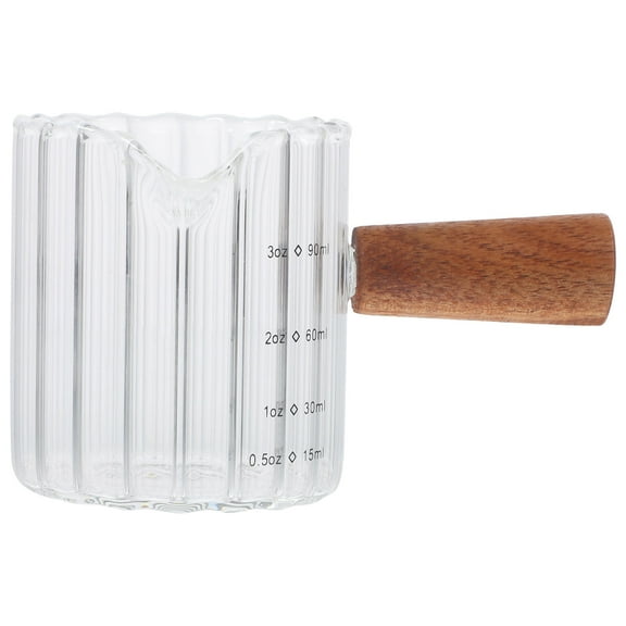 MLINS Wooden Handle Glass Measuring Cup for Home Use Espresso Coffee Milk Pitcher 90ml