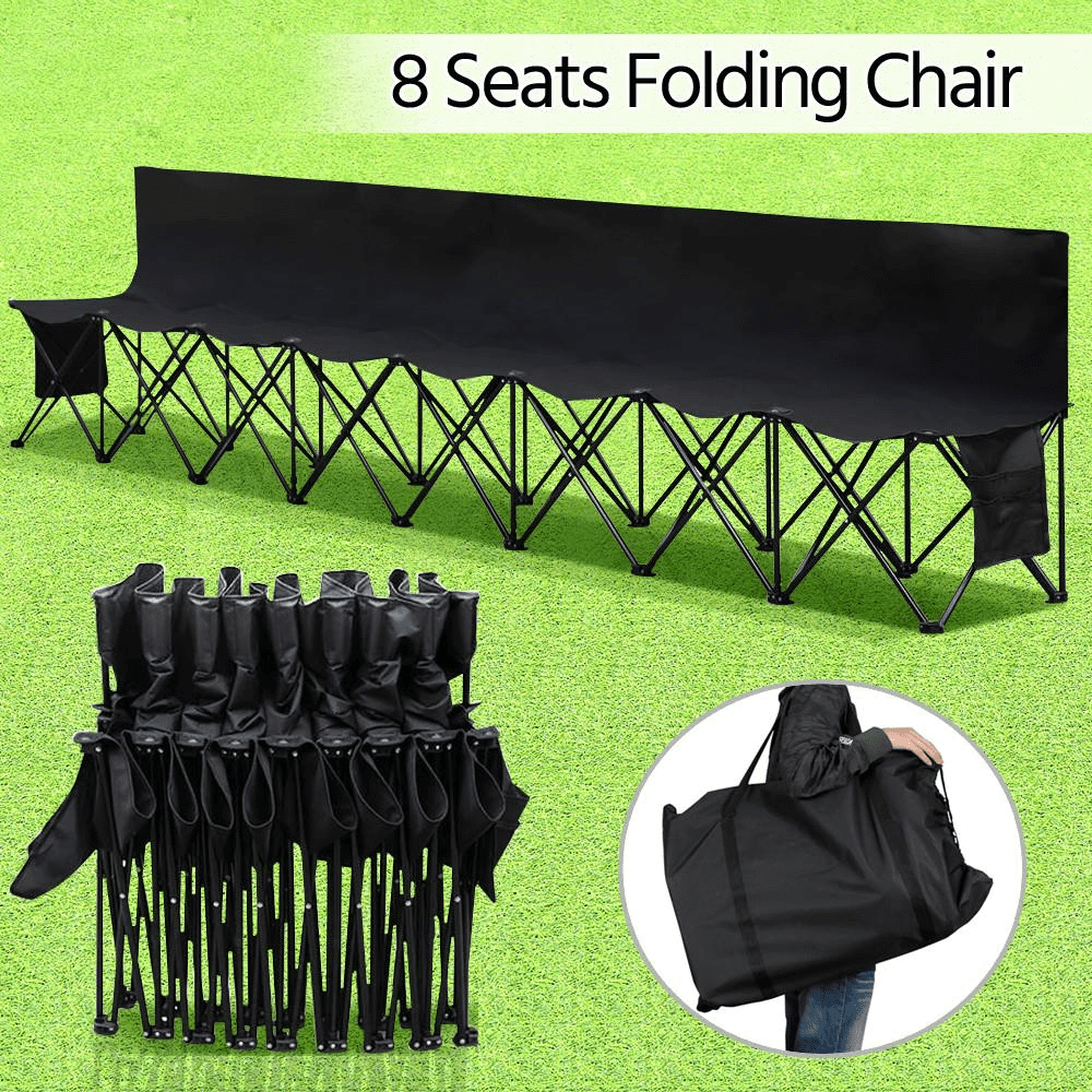 Renwick 8 Seats Portable Folding Bench with Backrest, Black
