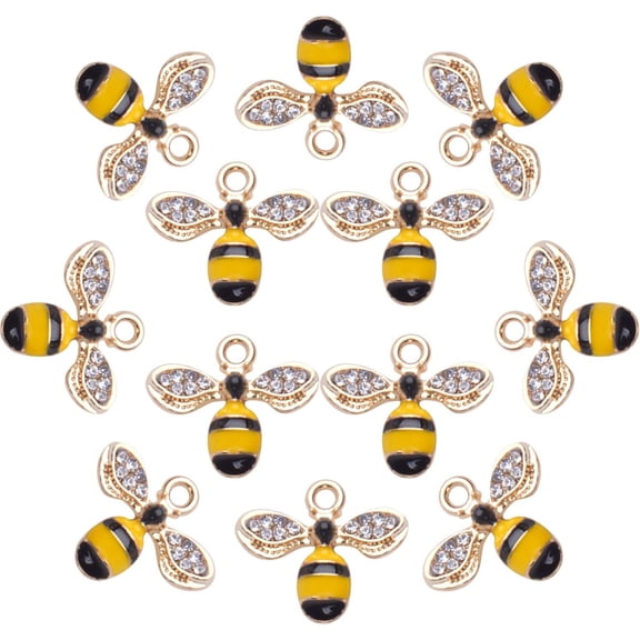 20pcs Enamel Yellow Bee Charms Rhinestone Honey Bee Pendant Charms Crafts Supplies for Jelwery Bracelet Making,Gold