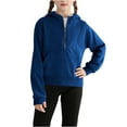 thumbnail image 2 of Girls Half Zip Hoodie Collar Cropped Hoodies Long Sleeve Fleece Zip up Pullover Sweatshirts Athletic Sweater Girls Oversized Sweatshirt Blue 9Y, 2 of 8