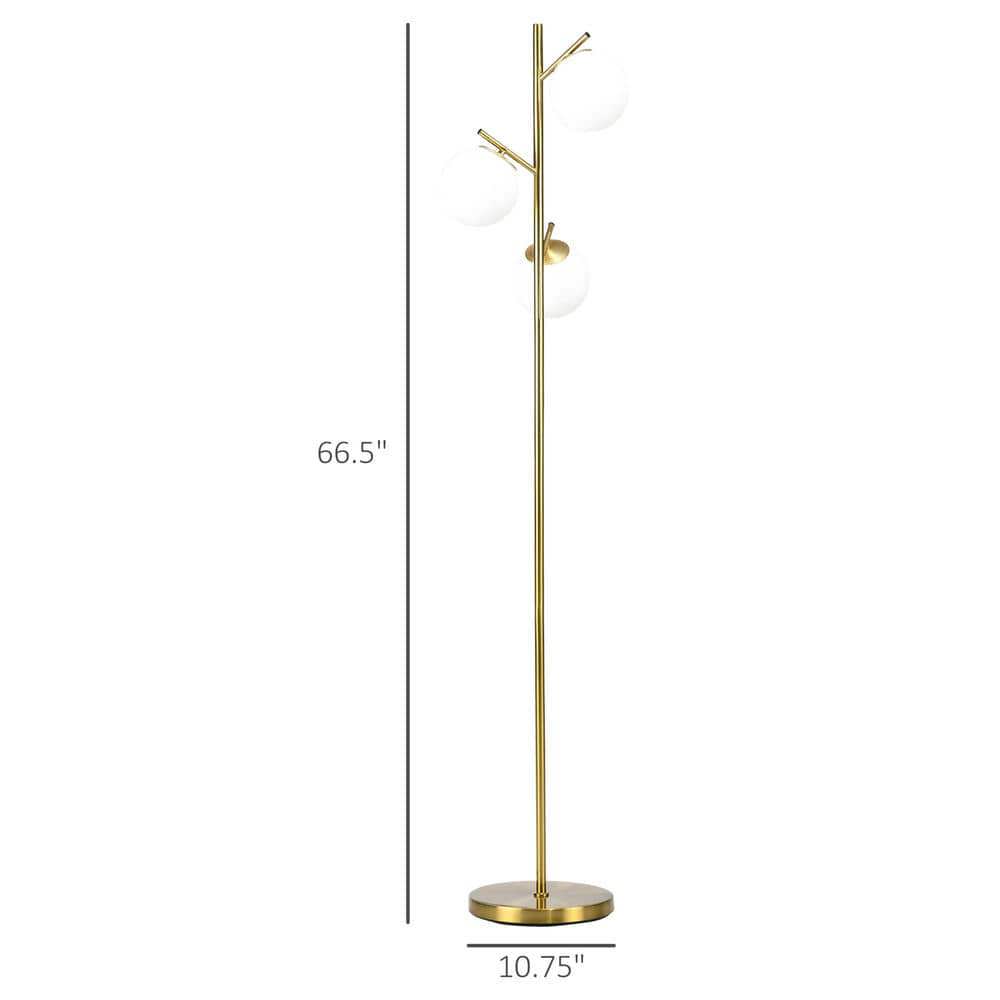 Spaco 10.75"x10.75"x66.5" Modern 3-Light Floor Lamp, Tree Standing Lamp with Globe Lampshades for Indoor as Living Room, Bedroom, Gold