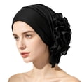 thumbnail image 4 of Xunmmm Women Ruffled Turban Head Wrap Soft Stretchy Pre Tied Head Scarf Elegant Decorative Head Cover Cap For Daily Wear Sleeping Black,One Size, 4 of 4