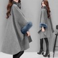 thumbnail image 5 of comerut Women Cape Coat Solid Color Faux Fur Collar Autumn Winter Warm Loose-fitting Mid-length Poncho Coat for Daily Wear, 5 of 8