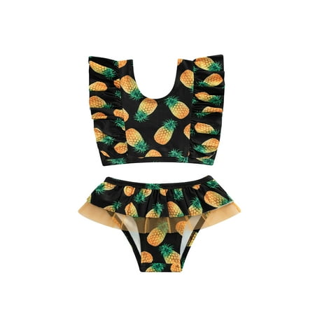 

Nokpsedcb Kids Little Girls 2Pcs Bikini Set Stripe Strawberry Flamingo Print Tank Tops + Shorts Swimwear Swimsuit Yellow Pineapple 3-4 Years