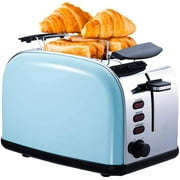 Stainless Steel 2-Slice Toaster,Automatic Breakfast Machine,6 Variable Browning Settings,with Defrost, Reheat and Cancel Buttons, Slide Crumb Tray (Color : Blue)