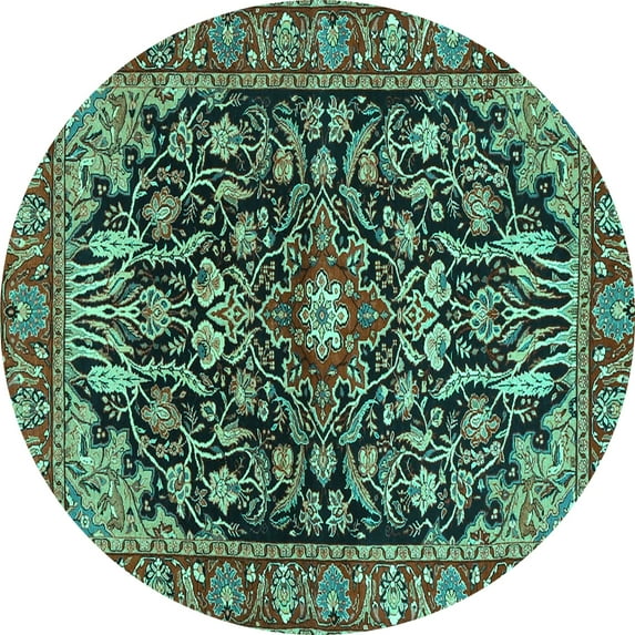 Ahgly Company Indoor Round Persian Turquoise Blue Traditional Area Rugs, 8' Round