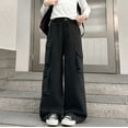 thumbnail image 4 of KAUOD Girls Floor Cargo Jeans Oversized Pockets Baggy Wide Leg Streetwear Denim Pants Teen Kids High Waist Retro Jeans, 4 of 5