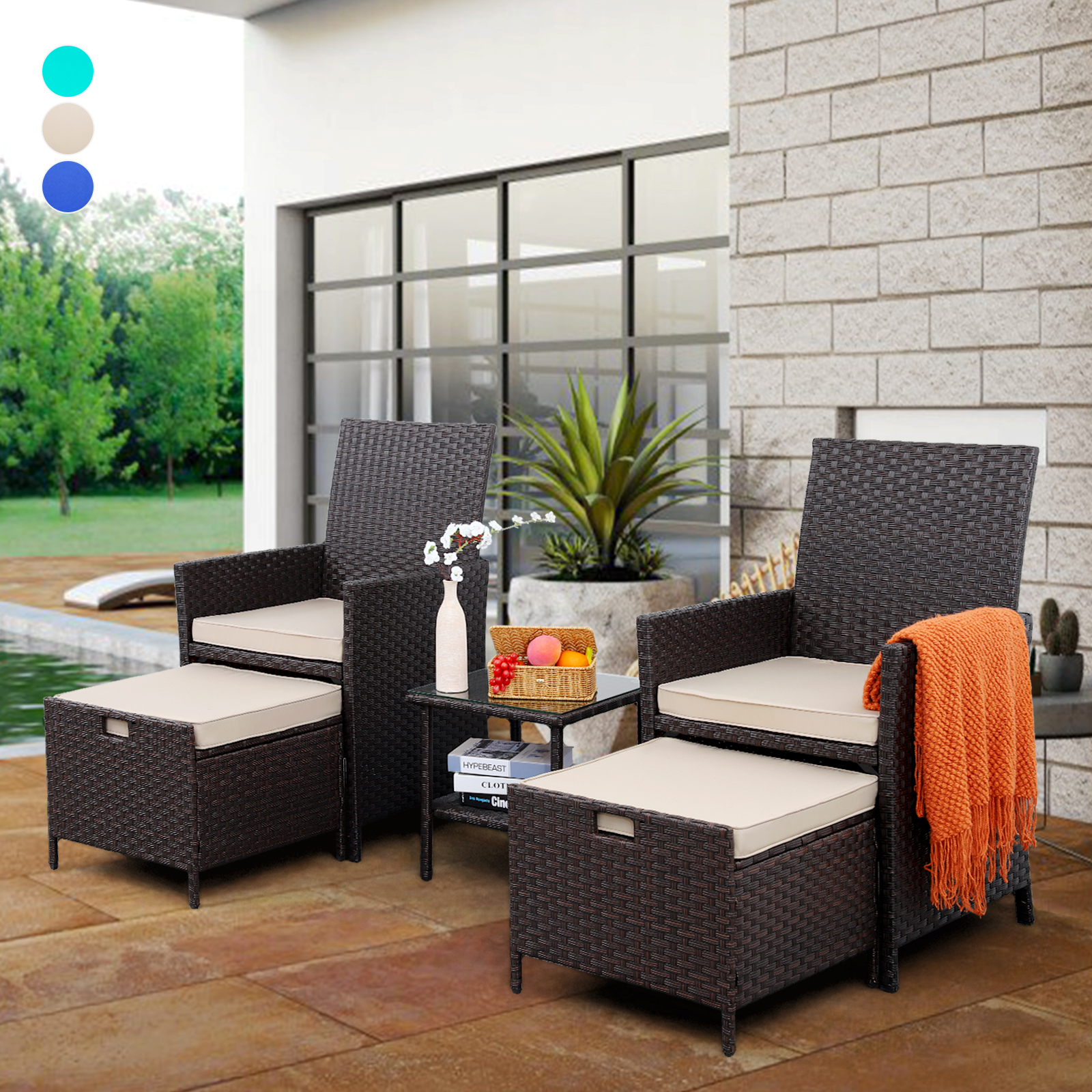Waroom 5pcs Wicker Patio Furniture Set Outdoor Chair With Ottoman Set