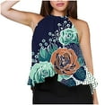 thumbnail image 2 of JTZGDY Women's Summer Halter Neck Tank Tops Cute Floral Printed Sleeveless Shirt Loose Pleated Flowy Tanks Casual Beach Vacation Camisole Green#02 S, 2 of 7