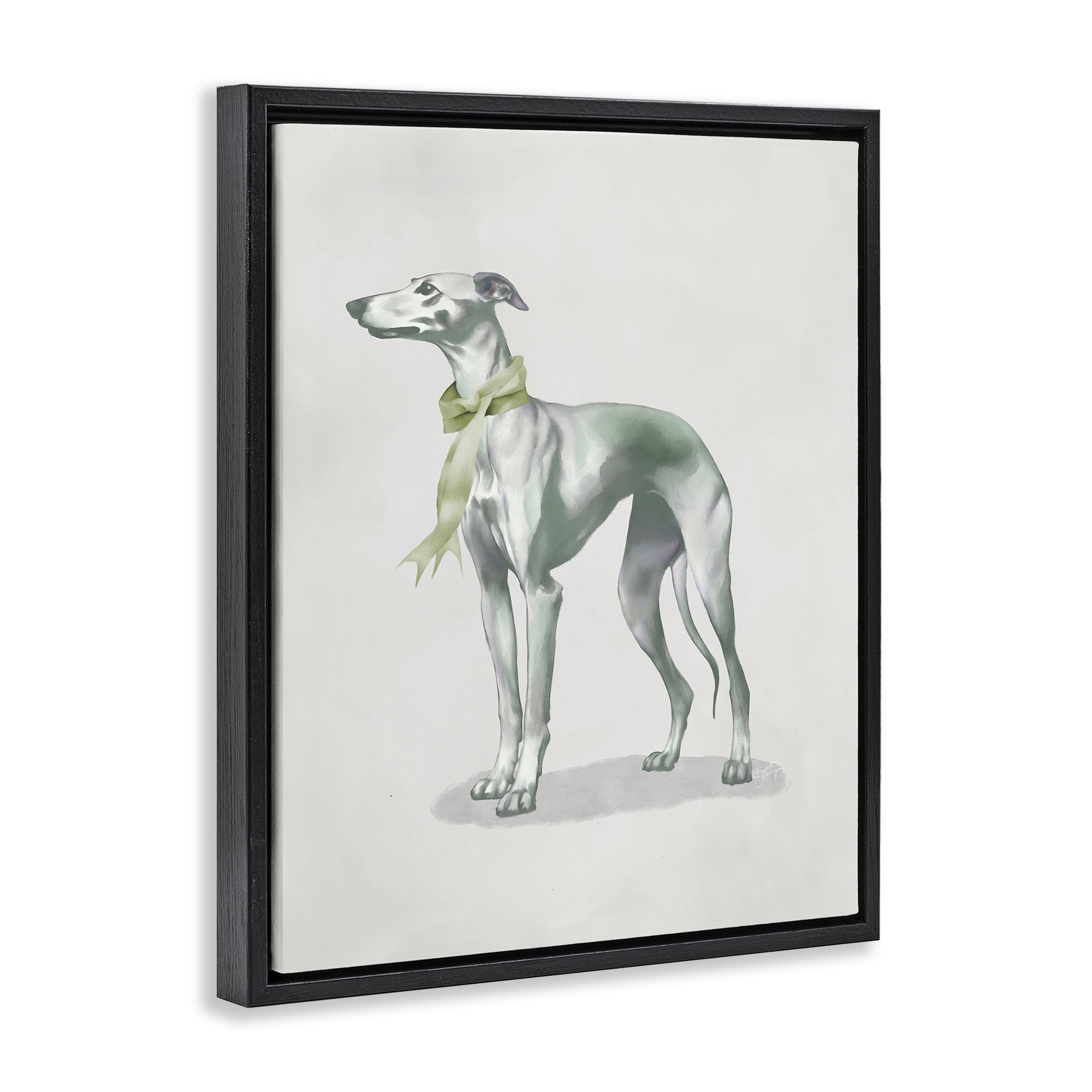 Stupell Industries Graceful Dog & Ribbon Black Framed Floater Canvas Wall Art, design by Elizabeth Medley