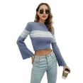 thumbnail image 1 of hirigin Women Knit Crop Sweater Casual Striped Contrast Color Long Sleeves Pullover Knitwear Tops Streetwear, 1 of 8