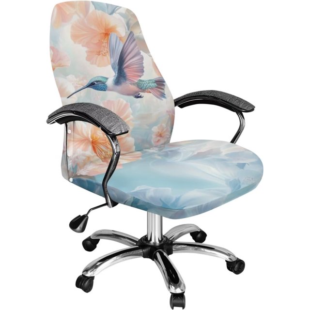 Classic Hummingbird Office Chair Cover Removable Computer Chair Cover Breathable Universal Rotating Desk High Back Seat Protector Chair Protector Cover Reduces Dust and Stains