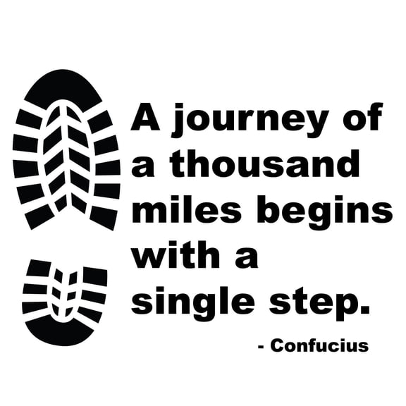 Confucius Inspirational Life Quotes Wall Decal | A Journey Of A Thousand Miles Begins With A Single Step - 20" x 20" DIY Stick And Peel Home Bedroom Living Room Vinyl Removable Sticker Decoration